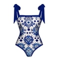 thumbnail image 6 of Jsaierl One Piece Bathing Suit for Women Plus Size 2 Piece Vintage Print Shapewear Swimwear Swimsuit with Chiffon Cover Up Wrap Long Skirts Set, 6 of 8