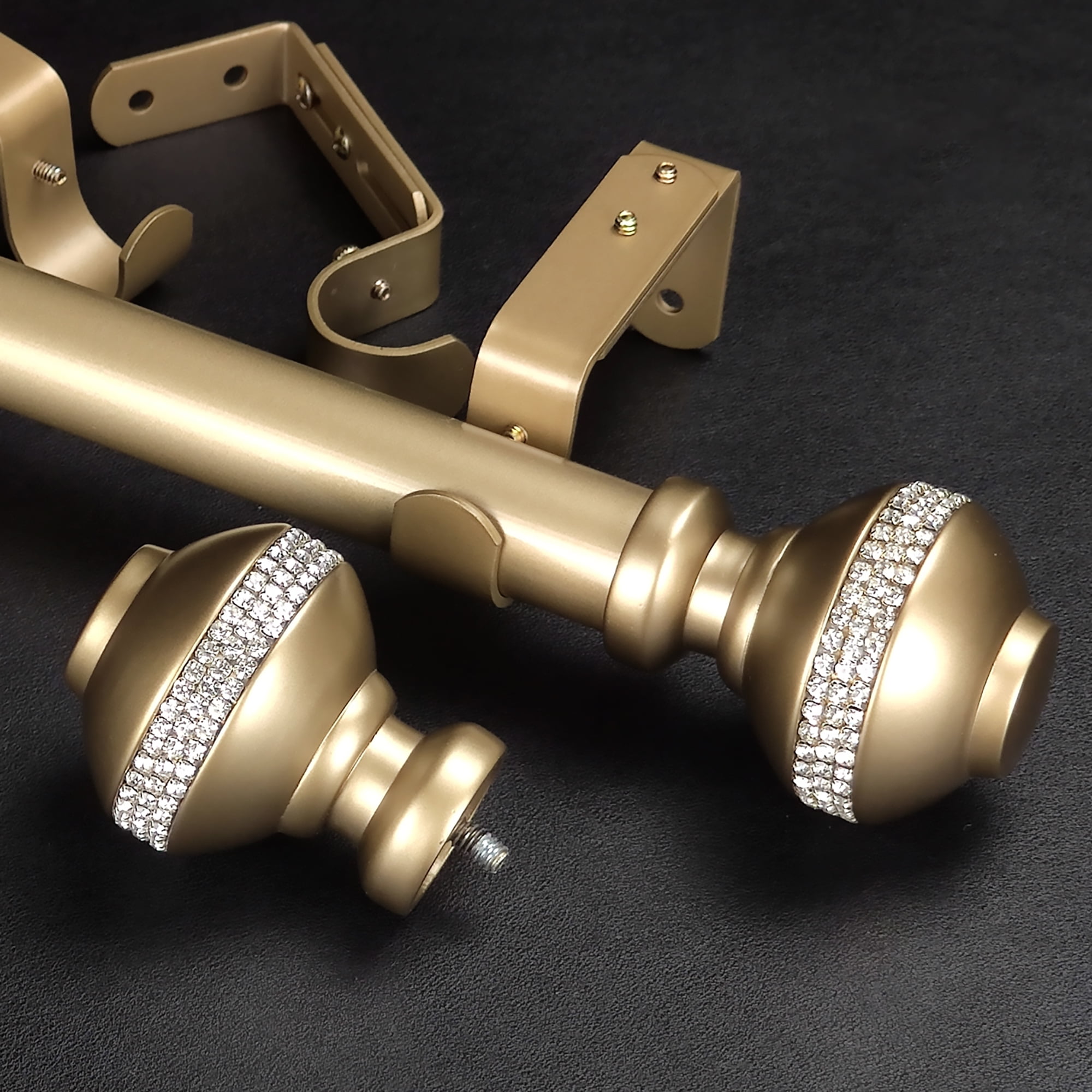 SKYPLUS LIVING Single Window Curtain Rod with Rhinestone Finials, Adjustable 36-72 Inches, Gold