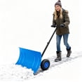 thumbnail image 1 of Ourlova Pelle à Neige 29 Pouces pour Allée, Déneigeuse à Roues en Métal Robuste avec Manche Réglable et Lame Inclinée, Outil de Déneigement Ergonomique à Tige Unique, 1 of 7