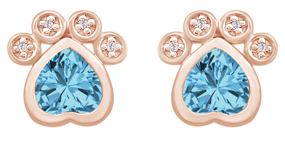 Aquamarine Heart Stud Earrings 14k Rose Gold Over Sterling Silver