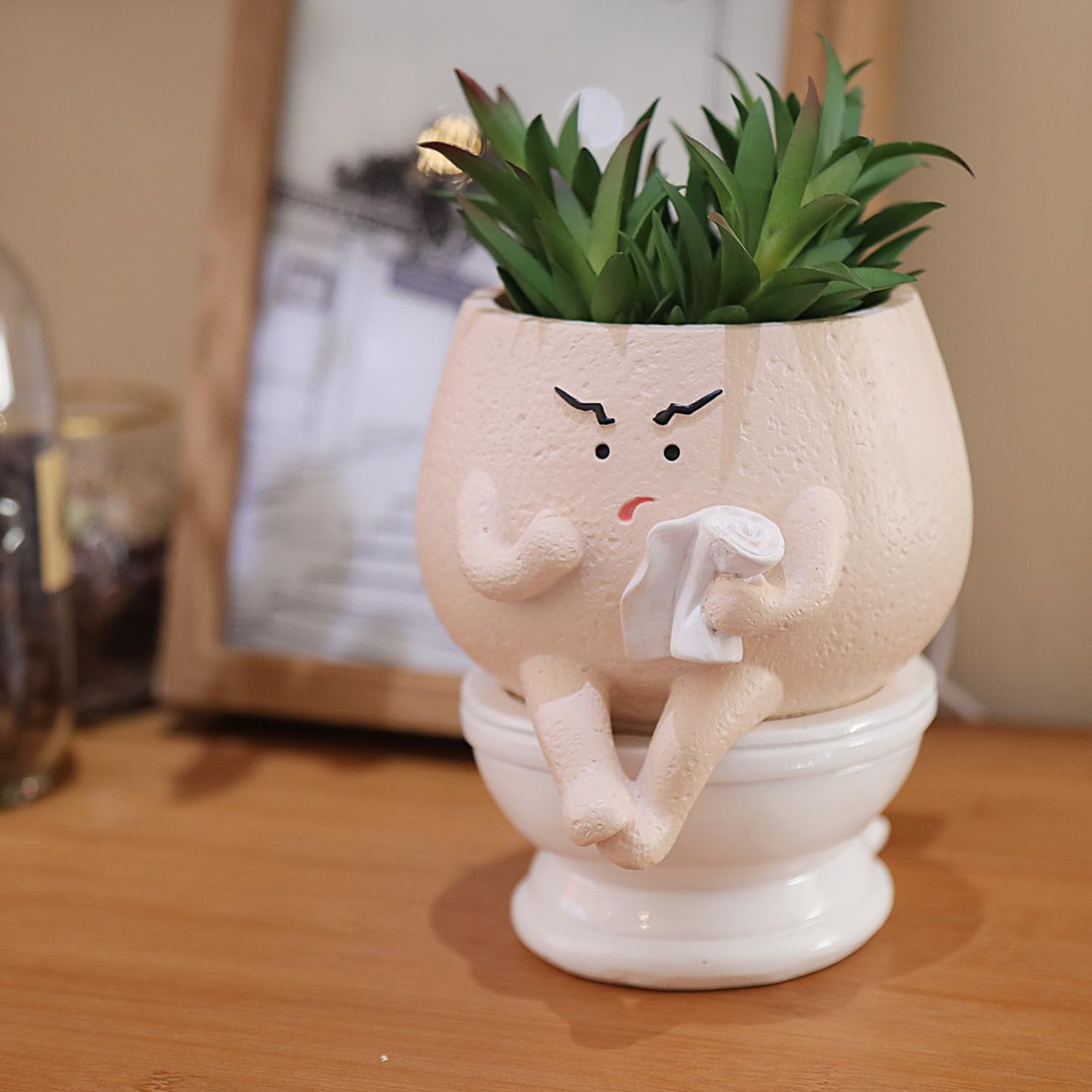 Peanuts Snoopy Face Ceramic Mini Planter with Artificial
