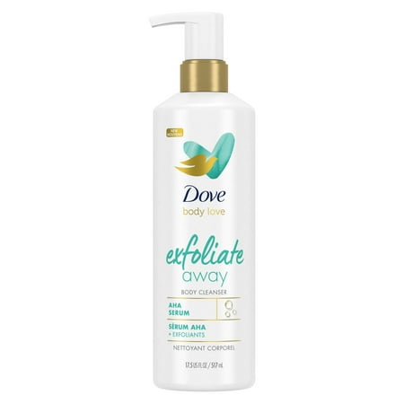 Dove Body Love Exfoliate Away Daily Use AHA Serum Body Scrub Cleanser, 17.5 fl oz