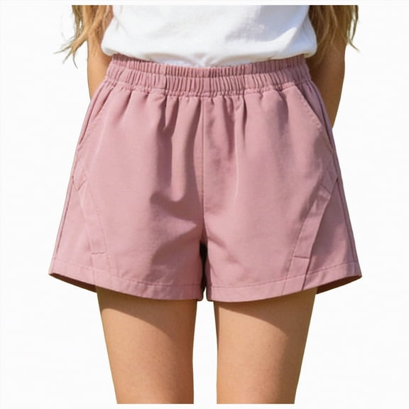 TOWED22 Girls Boys Athletic Shorts with Pockets High Waisted Running Shorts Soccer Gym Sports Active Short for Kids(Pink,5-6 Y)