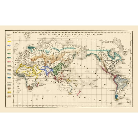 Historic Map - Globe People Distribution - Vincent - Vintage Wall Art