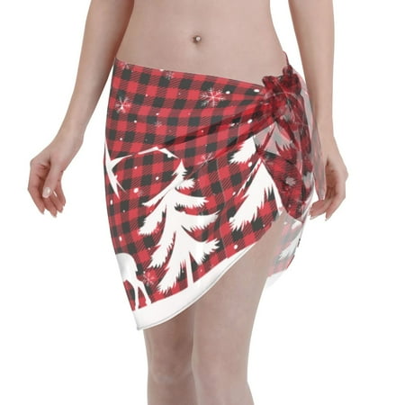 Ocsxa Christmas Buffalo Plaid Print Sarong Coverups For Women Bathing Suit Wrap Swimsuit Skirt Beach Bikini Cover Up Swimwear