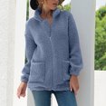 thumbnail image 6 of Fesfesfes Coat for Women Fall And Winter Casual Temperament Solid Color Pocket Zip Plush Coat Top, 6 of 6