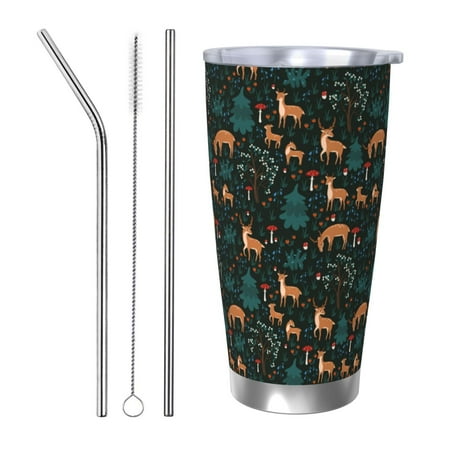 

Fuzoiu Deers In The Forest Print 20oz Tumbler Stainless Steel Vacuum Insulated Car Cup Insulated Coffee Mug Travel Mug with Lid Thermal Cup for Outdoor-Straw Three-piece Set