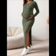 thumbnail image 5 of Vestido de Suéter de Larga para Baby Shower y Sesión de Fotos de Otoño e Invierno - Vestidos de Maternidad para Mujeres Embarazadas Verde S, 5 of 9