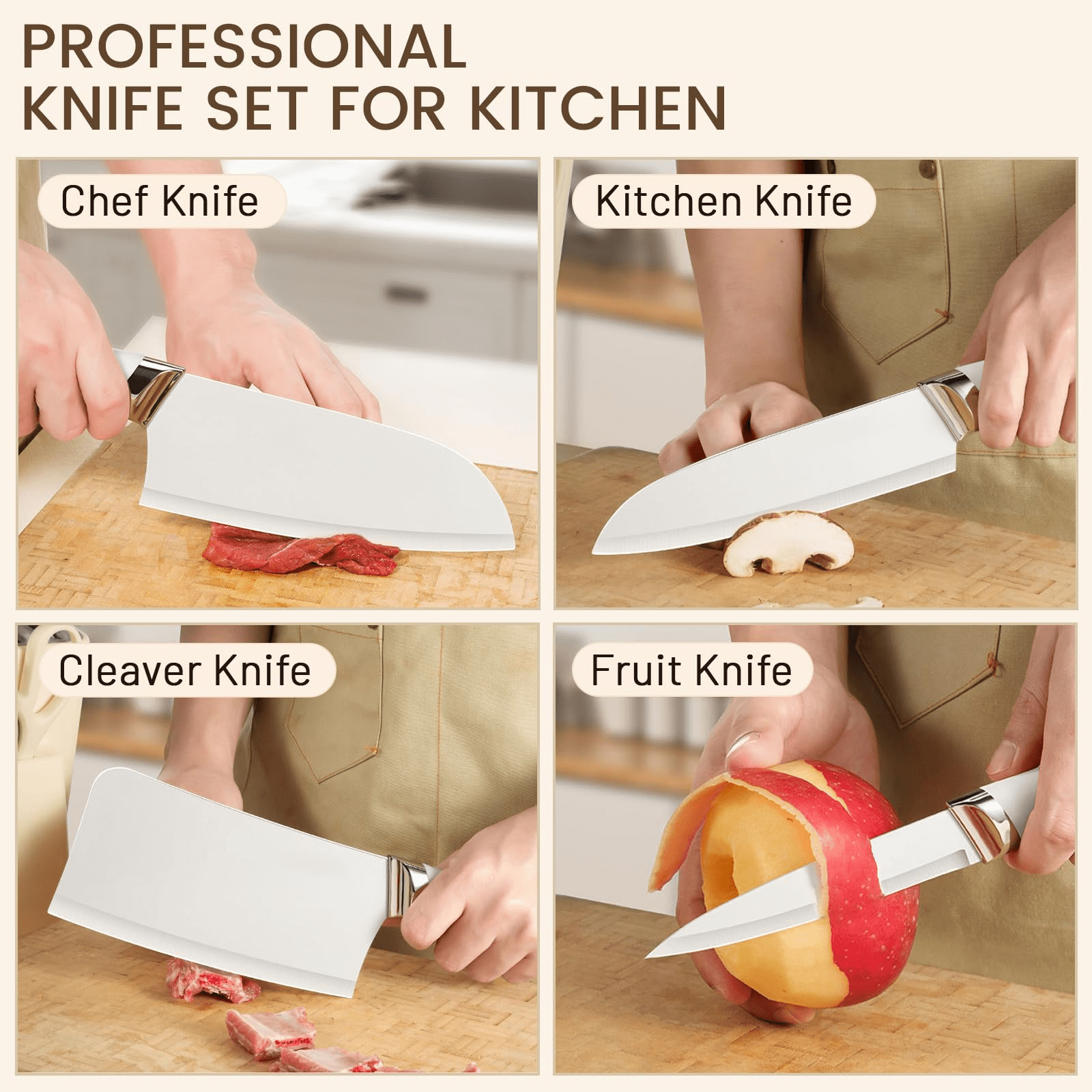 6-Piece White Kitchen Knife Set with Block, Stainless Steel Cutlery Set, Ultra-Sharp Chef Knives, Rust-Resistant Knives, Ideal Housewarming Gift