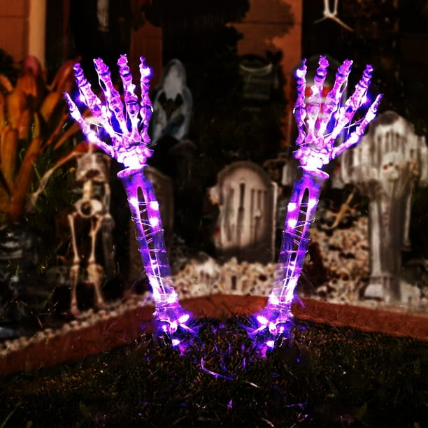 Clearance！QISIWOLE Light Up Halloween Decorations Outdoor Skeleton Hands Life Size, Halloween
