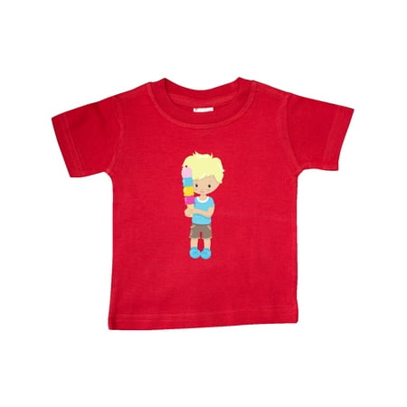 

Inktastic Boy With Ice Cream Blond Hair Blue Shirt Shorts Gift Baby Boy T-Shirt