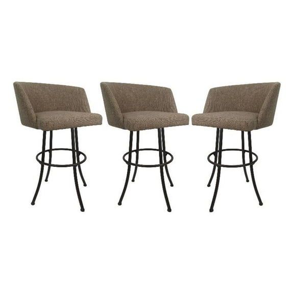 Tobias Designs Swivel Fabric & Metal Bar Stool in Beige /Coffee Set of 3