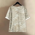 thumbnail image 3 of WTOBBY Women's Floral Texture Print Cotton Linen Blouse with Half-Sleeve, Casual Round Neck Fashion Top for Fall Season, Comfortable Apparel,Beige L, 3 of 3