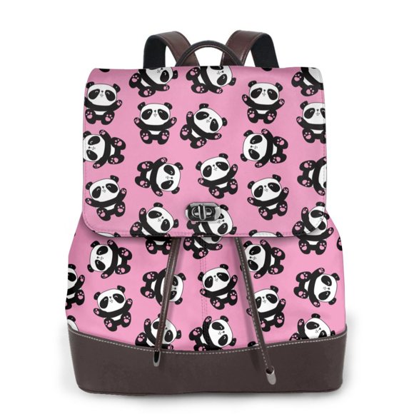 Cauagu Cute Panda Pattern Leather Backpack for Women Ladies,Laptop Backpack PU Leather Purse Daypacks Bags for Travel Work
