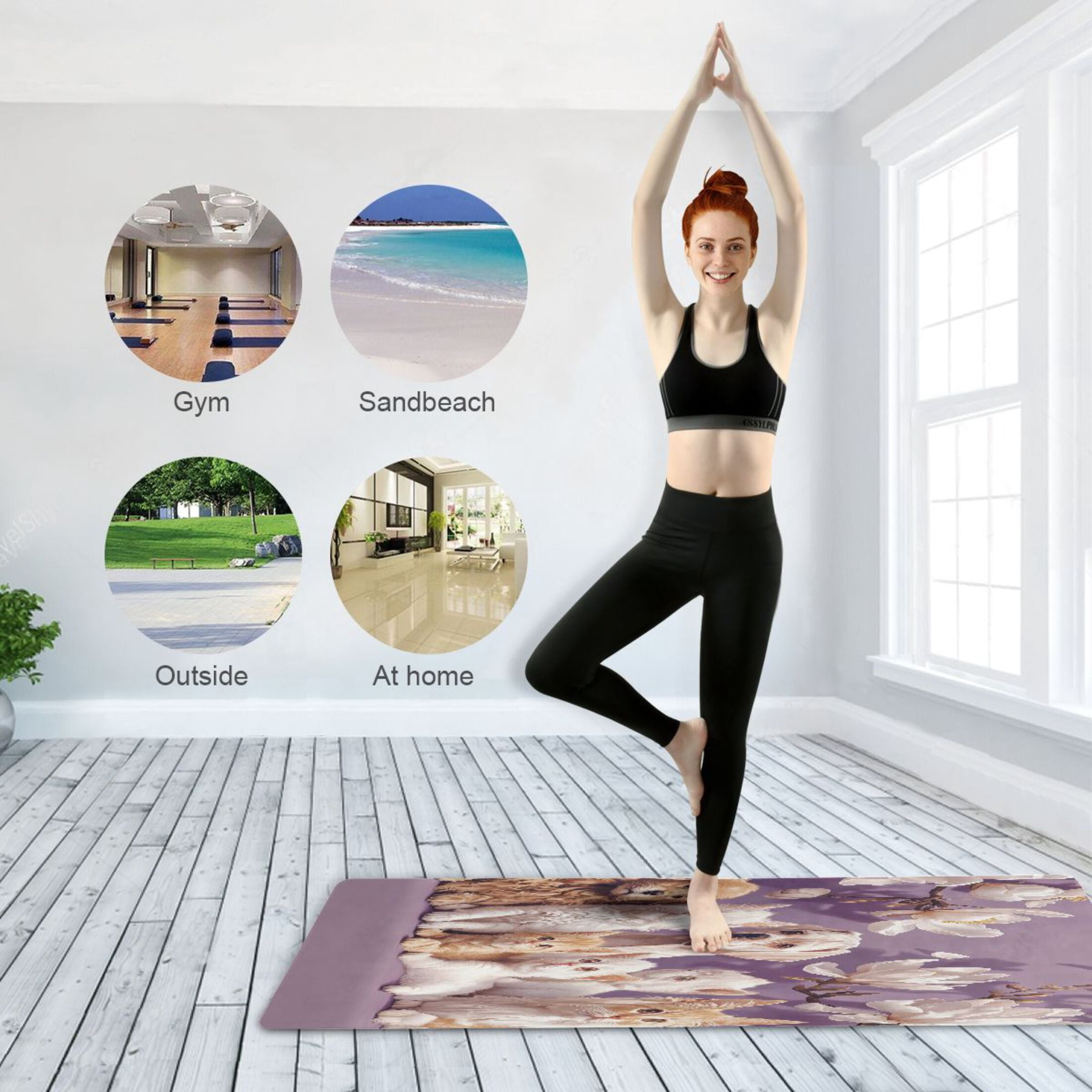 BZSMCE Yoga Mat Women Cats and Dogs Among Flowers Fitness Mat