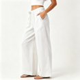 thumbnail image 4 of Asgosdo Cotton Pants for Women High Elastic Waisted Side Tie Wide Leg Trousers Flowy Breathable Palazzo with Pockets, 4 of 5