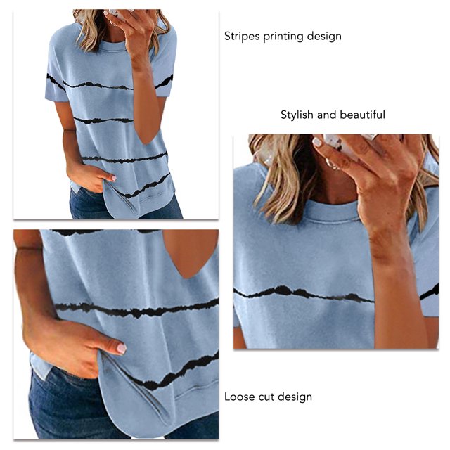 Short Sleeve T Shirt, Round Neck Breathable Summer Short Sleeve T Shirt Stripes Pattern Polyester Fiber For Office ANGGREK Otros