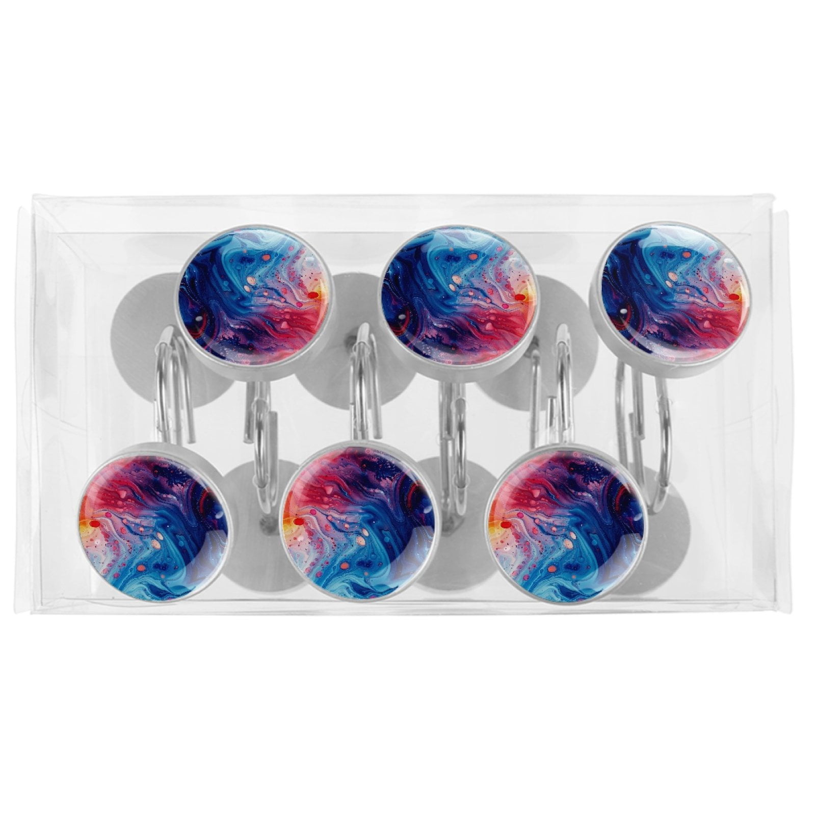 HemaKayy 12 Pcs Decorative Marble Shower Curtain Hooks - Rust Proof Stainless Steel Rings for Bathroom Decor | Easy to Install and Glide | Stylish and Durable Shower Accessories - Colorful Liquid
