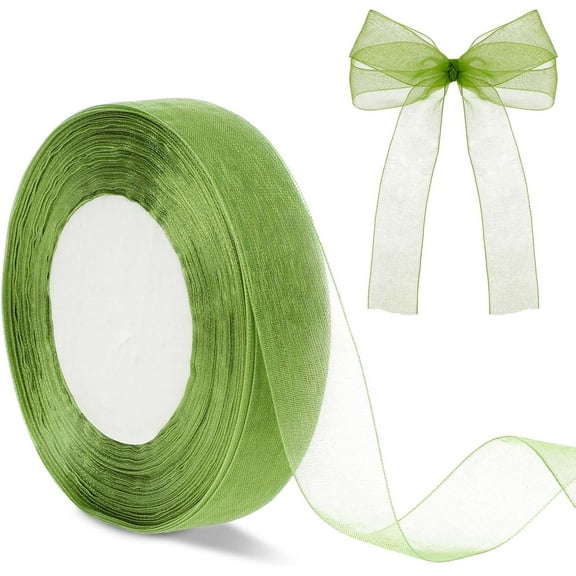 Sage Green Organza Ribbon, 21mm x 45m/49 Yard, for Gift Wrapping, Flower Bouquet, Wedding, Valentine's Day - Shimmer Sheer Chiffon for Handmade DIY Crafts Supplies