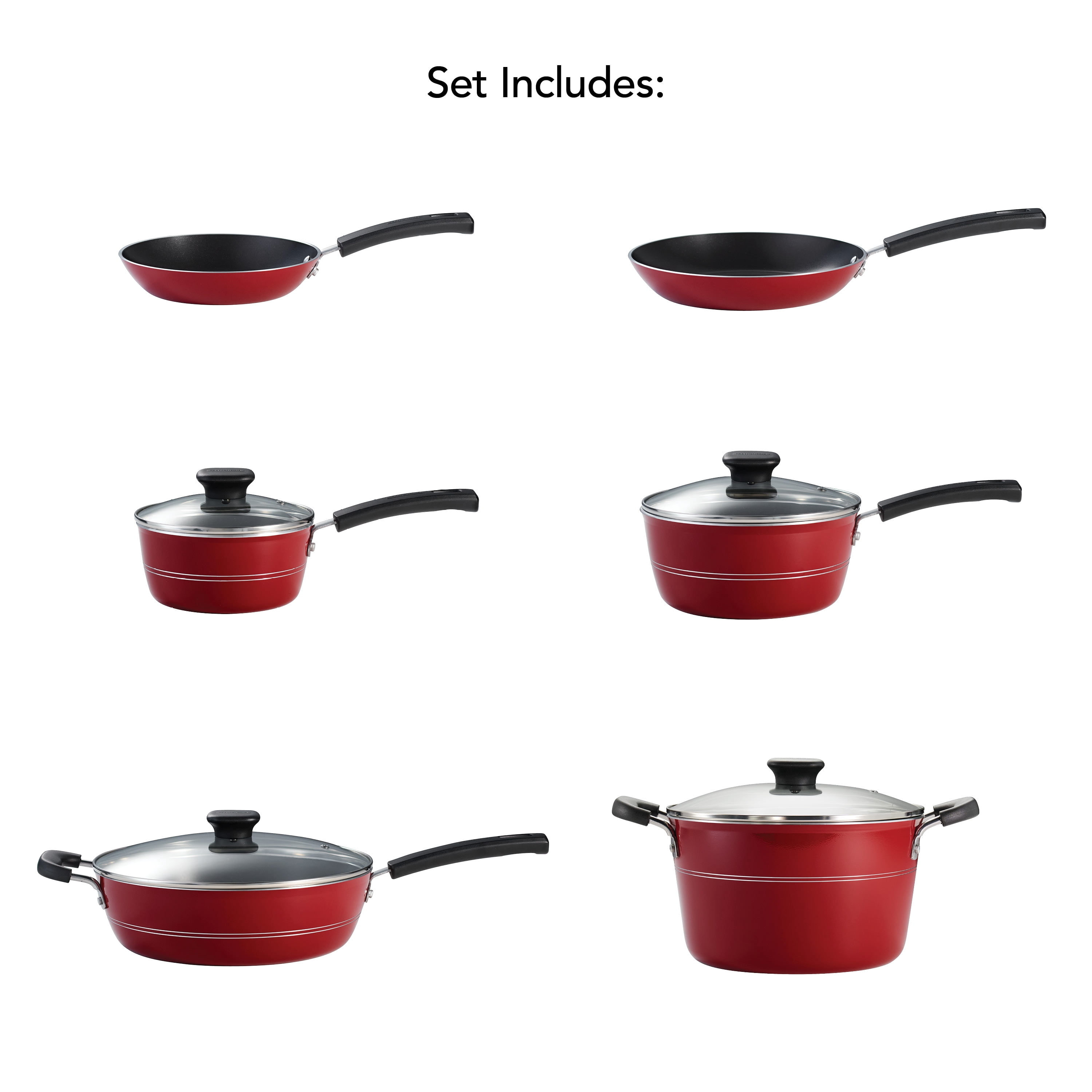 Tramontina Sicilia 10-Piece Non Stick Cookware Set with Glass Lids, Aluminum Nonstick Pots and Pans Kitchen Set (Raspberry)