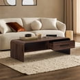 thumbnail image 5 of LuxenHome Walnut Finish 2-Drawer Coffee Table, Engineered Wood Open Storage Center Table with Rounded Corners for Living Room, 5 of 12
