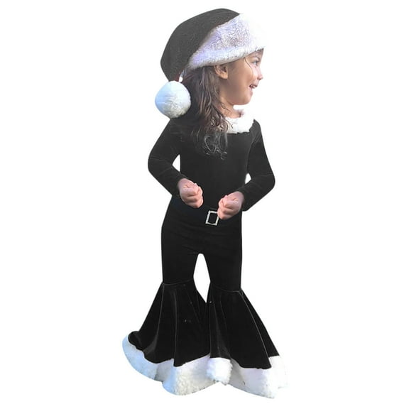 Odeerbi Toddler Boys Girls Christmas Three Piece Outfits Children's Wear Winter Christmas 2025 Long Sleeve Shirt Flared Pants Hat Set Black 4-5 Years