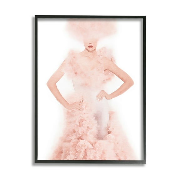 Stupell Pink Fluffy Fashion Gown Beauty & Fashion Painting Black Framed Art Print Wall Art