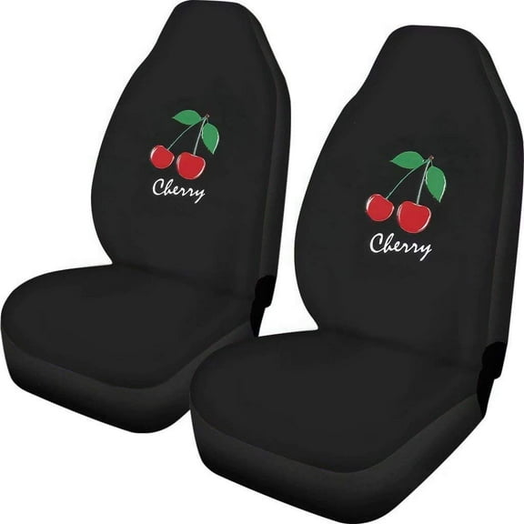 Adorable Cherry Print Car Seat Covers Vehicles Soft Durable Auto Accessories Decorations Black Universal Fit Dustproof 2 Piece