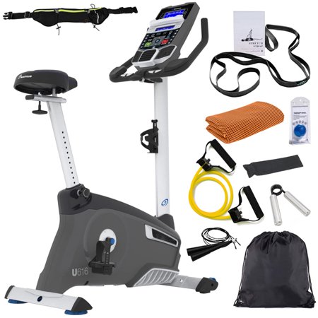 Nautilus U616 Upright Bike Bundle with Workout Cooling Sport Towel, Deco Gear Home Gym 7-Piece Fitness Kit and Deco Essentials Sport Zippered Waist Belt
