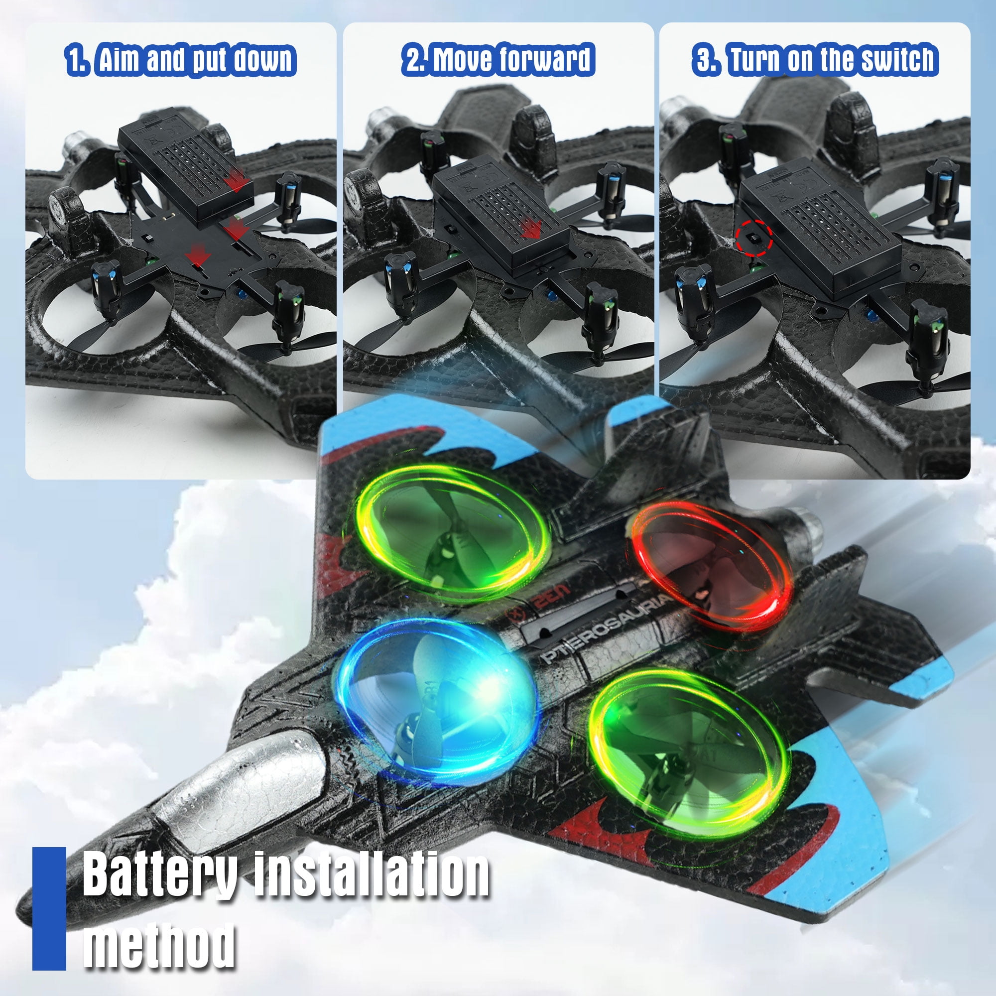 JUGAAD LIFE Foam Drone RC Plane for Kids Adults, 2.4GHZ Remote Control Airplane Fighter Jet Toys for Boys and Beginners, 360° Aircraft Plane with Light