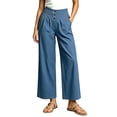 thumbnail image 3 of VBVC Women's High Waisted Cotton Linen Pants , Wide Leg Work Business Trousers For Women , Ladies' Button Detail Pleated Pants with Pockets,Blue,S-XL, 3 of 7