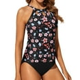 thumbnail image 6 of Tiqkatyck Bikini Sets for Women Clearance, Two Piece High Neck Tankini Swimsuits for Women Bathing Suits Floral Print Swimwear Bathing Suit for Women, Swim Suits for Women 2024 Dark Gray XS XS, 6 of 6