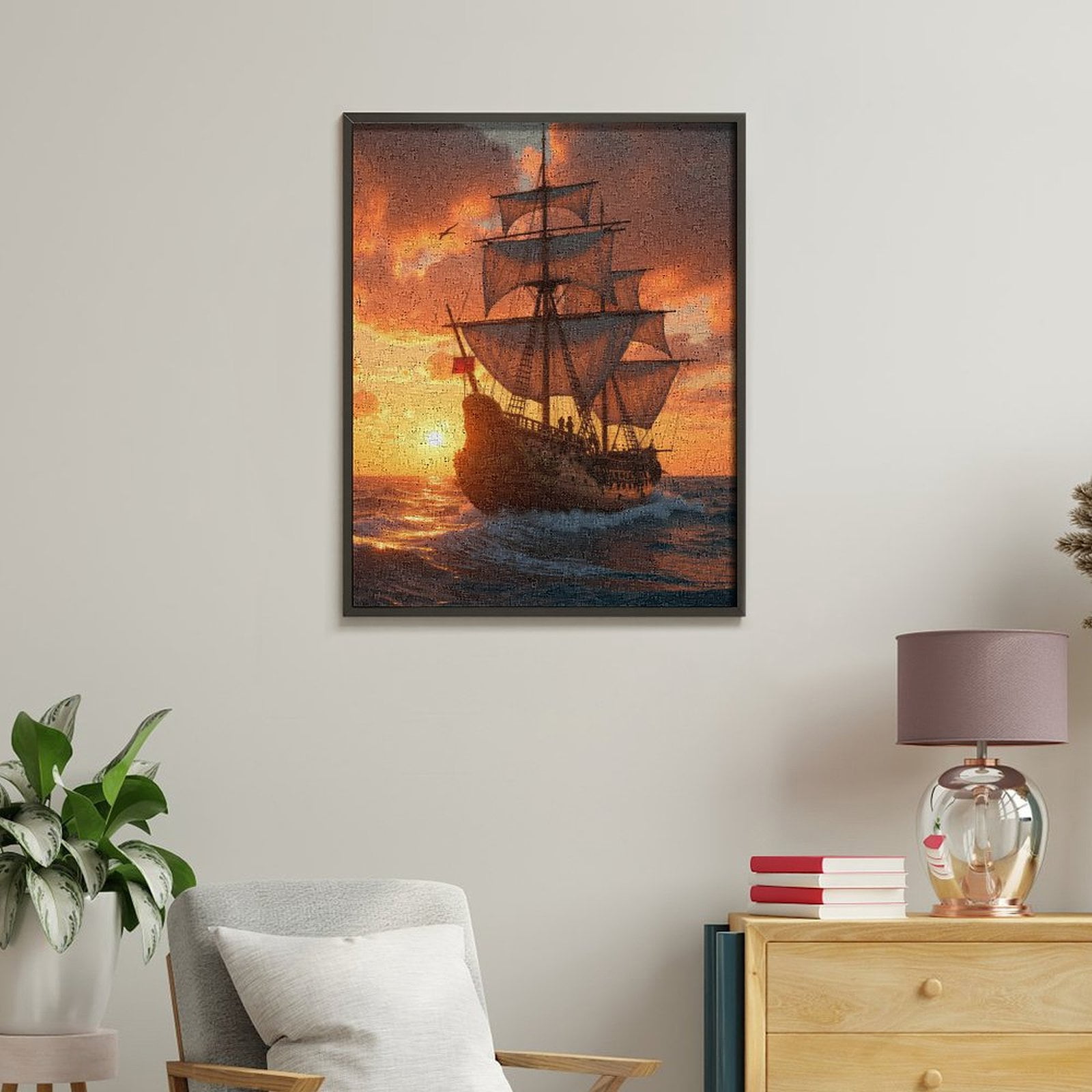 Paint By Numbers Kit for Adults Beginner - DIY Sailing Ship Sunset Ocean Adventure Canvas Painting Kits for Adults, Frameless Paint By Number for Adults for Home Wall Decor 16x20 Inch