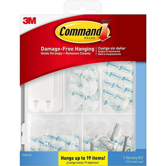 Command Variety Pack, Picture Hanging Strips, Wire Hooks and Wall Hooks, Damage Free Hanging Clear Variety Pack for Up to 19 Items, 1 Kit