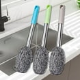 thumbnail image 4 of sunsanly Stainless Steel Sponge Scrubbing Scouring Pad Long Handle Design Built-in Spring Pot Pan Steel Wool Scrubber Bathroom Accessories, 4 of 7