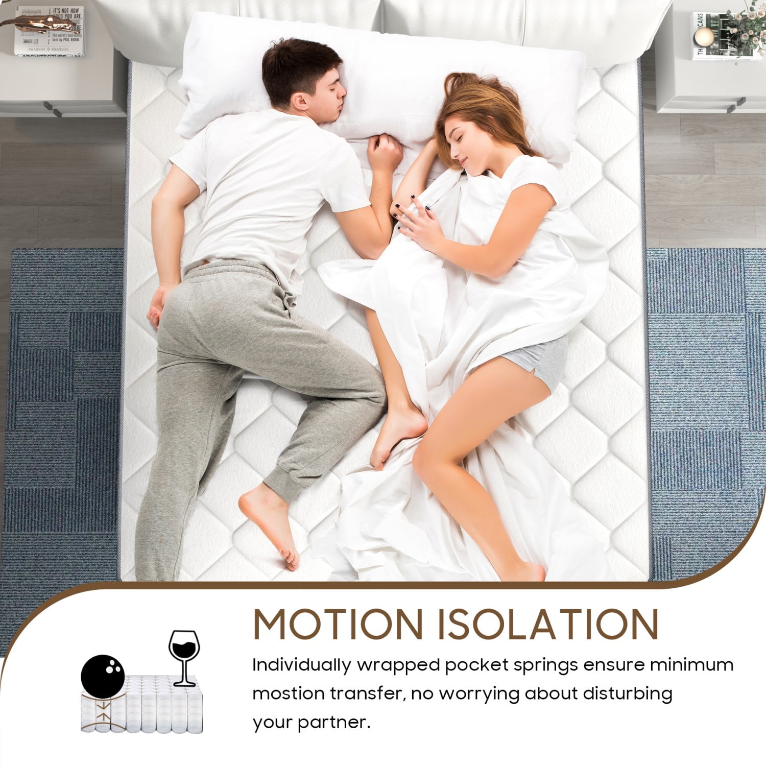 MEANDAROL Cooling Airflow 12" Twin Hybrid Mattress with Cooling Gel Memory Foam — Medium Tension,Individually Wrapped Pocket Springs,Boxed,Adult Exclusive