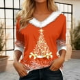thumbnail image 1 of DPTALR T-shirt Bas Ajusté à Manches Longues pour Femmes, en Peluche, à Col en V, Patchwork, Imprimé de Noël, 1 of 6