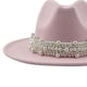 thumbnail image 2 of Sombreros Fedora de ala ancha de cachemira para mujeres y hombres, sombreros de vestir, sombrero Panamá de color liso Rosa, 2 of 2