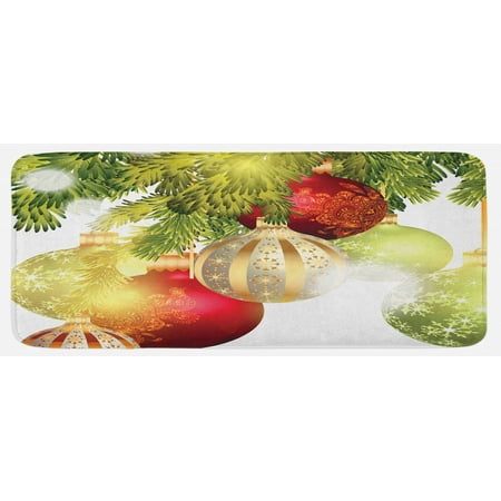 

Christmas Kitchen Mat Baubles Motifs Noel Yuletide Theme Traditional Celebration Motif Winter Season Plush Decorative Kitchen Mat with Non Slip Backing 47 X 19 Multicolor by Ambesonne