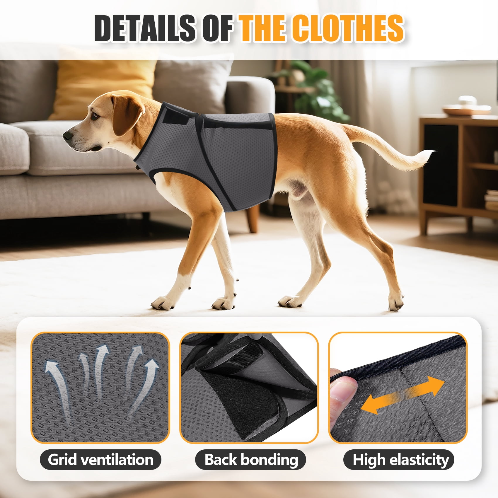Amztom Dog Anxiety Vest – Calming Jacket for Thunder, Fireworks & Vet Visits,  Adjustable Fit for Small to Large Dogs (Gray, M)