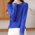 thumbnail image 2 of Wyobmus Women's Basic Crew Neck Sweater Loose Fit Solid Color Rib Knit Long Sleeve Sweater Top A-Blue, 2 of 6