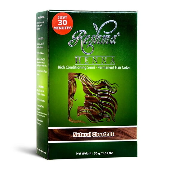 Reshma Henna Natural Chestnut Semi Permanent Hair Color, 1.05 Oz..