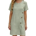 thumbnail image 5 of Vivianyo HD Women's Round Neck Mini Dress, Womens Casual Dress with Diagonal Side Button Short Sleeve Summer Dresses, Women's Army Green, Sizes S-2XL, 5 of 6