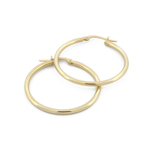 Arracadas Lisas Casa del Anillo EN ORO Italiano SÓLIDO 14k AMARILLO 2.9 cm