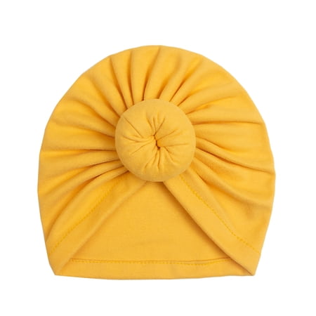 Xfvqtps Infant Turban Hat Knit Fold Donut Cute Kawaii Solid Color Stretch Comfortable Warm Windproof Coldproof Fall Soft Skull Cap Yellow