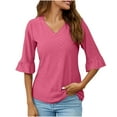 thumbnail image 2 of Itsame Womens Tops, Split Flare Sleeves V-Neck Casual Loose Comfy Blouses Pink 2XL, 2 of 5