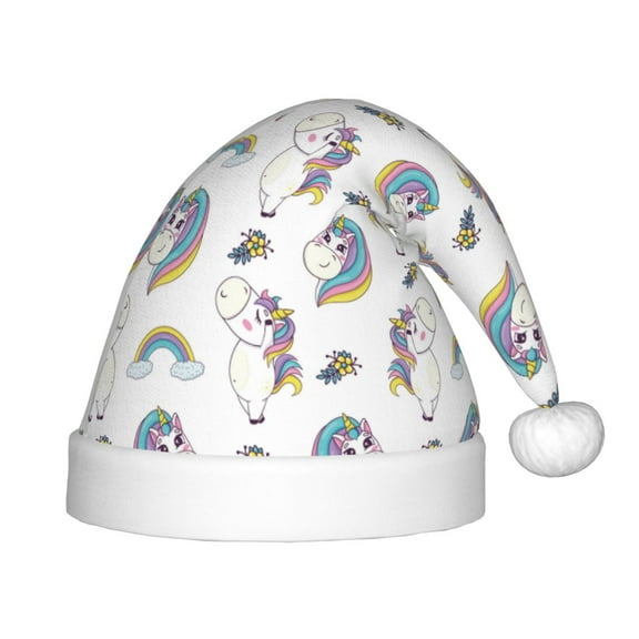 Fuzoiu Funny Kawaii Unicorns Dancing Print Santa Hat Christmas Hat for kids,Santa Hats with Pompom, Unisex Xmas Holiday Hat for Christmas New Year Festive Party Supplies