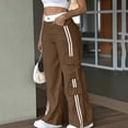 thumbnail image 2 of XFLWAM Women's Cargo Pants Side Striped High Waist Wide Leg Sweatpants Athletic Workout Track Pants Streetwear with Pockets Brown XL, 2 of 5