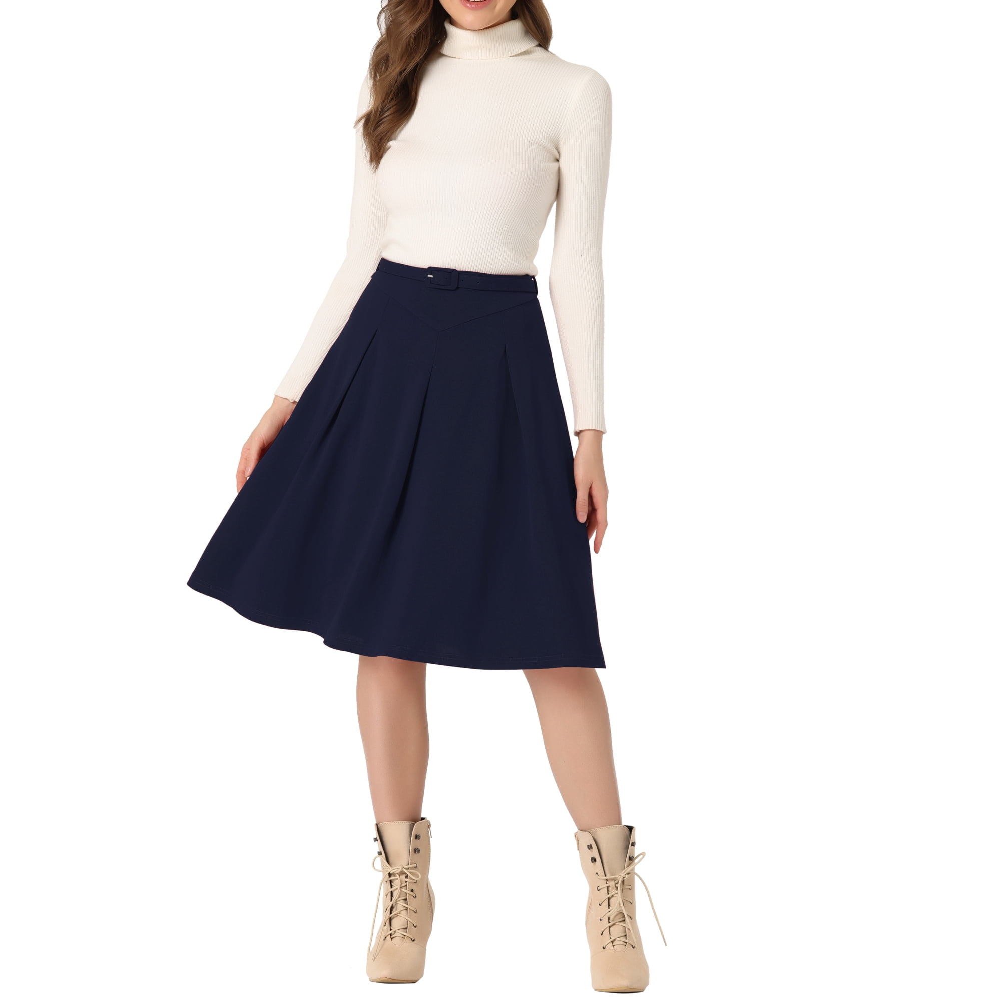 Unique Bargains Jupe Midi Plissée à Taille Ceinturée Décontractée