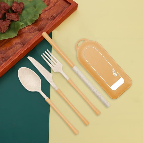 TACILIP Wheats Straw Tableware Set Student Outdoor Portable Knife Fork Spoon Straw Tableware Camping Portable Tableware, Gifts for Men
